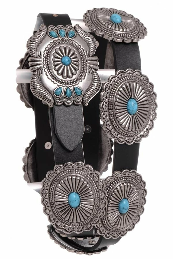 OutWest Shop Western Fashion Belt Accessory: Leather With Conchos And Turquoise Ladies' 3 OutWest Shop Western Fashion Belt Accessory: Leather With Conchos And Turquoise Ladies'