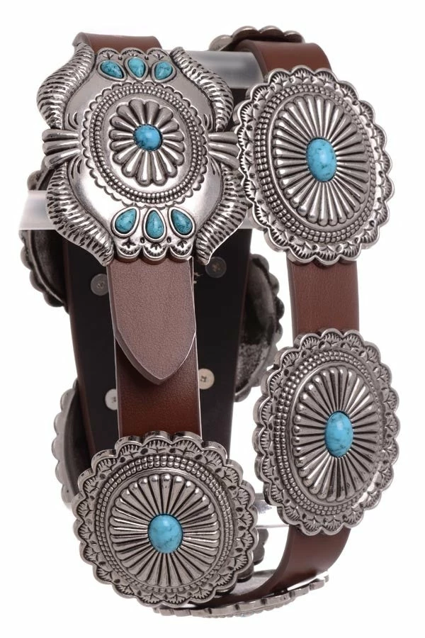 OutWest Shop Western Fashion Belt Accessory: Leather With Conchos And Turquoise Ladies' 4 OutWest Shop Western Fashion Belt Accessory: Leather With Conchos And Turquoise Ladies'