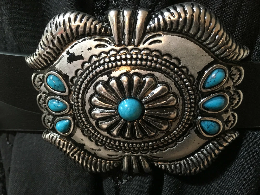 OutWest Shop Western Fashion Belt Accessory: Leather With Conchos And Turquoise Ladies' 11 OutWest Shop Western Fashion Belt Accessory: Leather With Conchos And Turquoise Ladies'