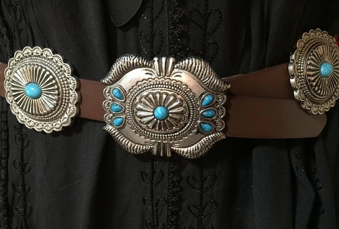 OutWest Shop Western Fashion Belt Accessory: Leather With Conchos And Turquoise Ladies' 8 OutWest Shop Western Fashion Belt Accessory: Leather With Conchos And Turquoise Ladies'