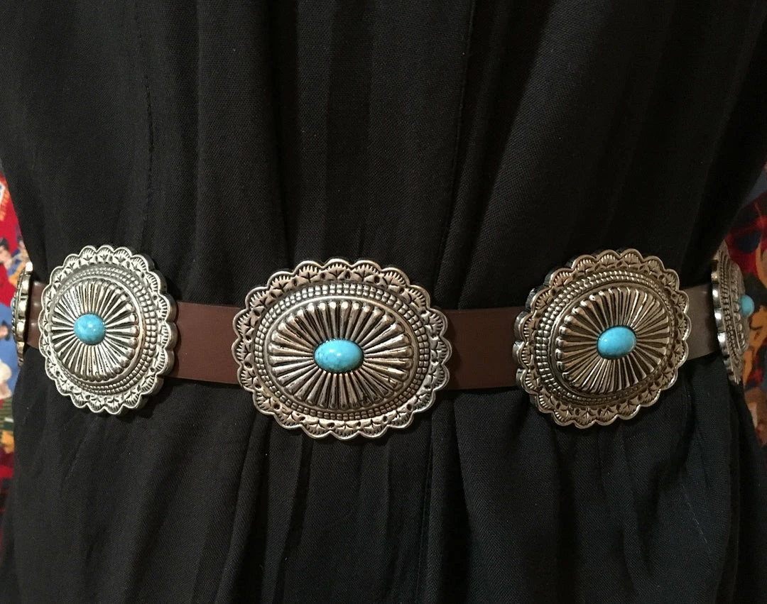 OutWest Shop Western Fashion Belt Accessory: Leather With Conchos And Turquoise Ladies' 10 OutWest Shop Western Fashion Belt Accessory: Leather With Conchos And Turquoise Ladies'