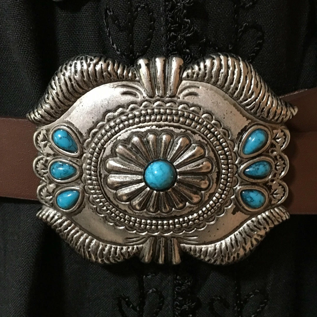 OutWest Shop Western Fashion Belt Accessory: Leather With Conchos And Turquoise Ladies' 12 OutWest Shop Western Fashion Belt Accessory: Leather With Conchos And Turquoise Ladies'