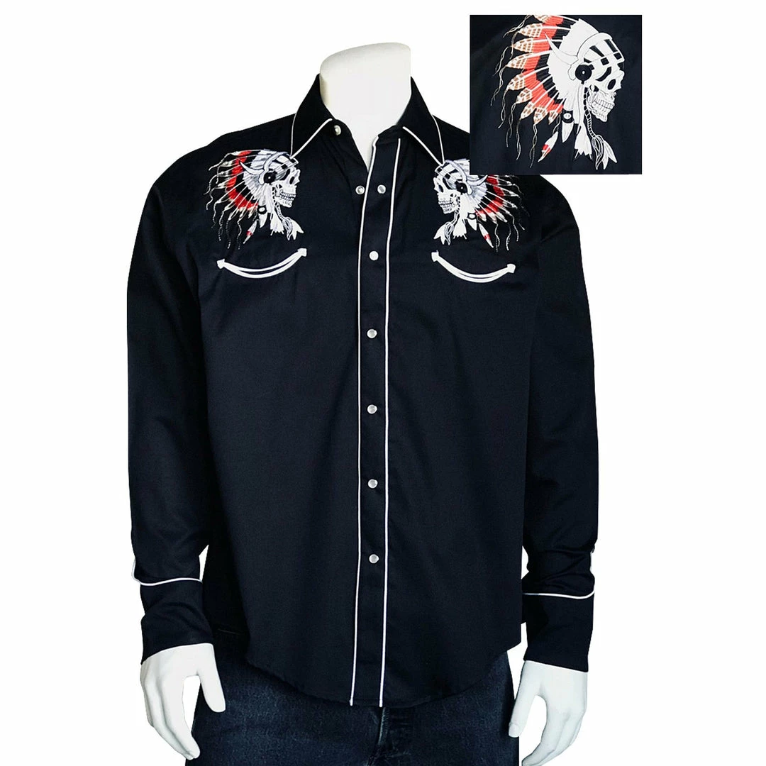 Rockmount Ranch Wear Men's Vintage Western Shirt Collection: Rockmount Fancy Embroidered Chief's Skull 3 Rockmount Ranch Wear Men's Vintage Western Shirt Collection: Rockmount Fancy Embroidered Chief's Skull