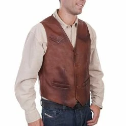 Scully Leather Company Men's Leather Vest Collection: Scully Western Classic Button Front, Brown