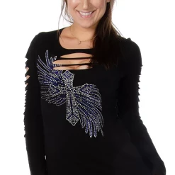 Liberty Wear Collection Leggings: Rhinestone Cross & Wings