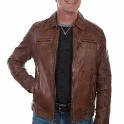 Scully Leather Company Men's Leather Jacket Collection: Scully Casual Zip Front Woven Details