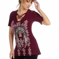 Ladies' Liberty Wear Collection Tops: Dakota 2.0 Native American Headdress Short Sleeves