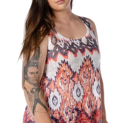 Ladies' Liberty Wear Collection Tops: Tank Orange Aztec Print
