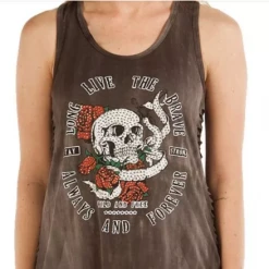 Liberty Wear Collection Tops: Tank Long Live The Brave Skull & Roses