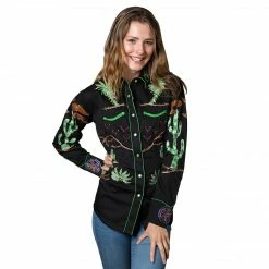 Rockmount Ranch Wear Ladies' Women's Vintage Western Shirt Collection: Rockmount Fancy Palm Trees Wagon Wheels Black