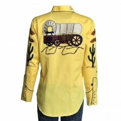 Rockmount Ranch Wear Women's Vintage Western Shirt Collection: Rockmount Fancy Palm Trees Wagon Wheels Gold Ladies'