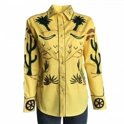 Rockmount Ranch Wear Women's Vintage Western Shirt Collection: Rockmount Fancy Palm Trees Wagon Wheels Gold Ladies'