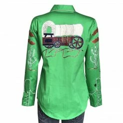 Rockmount Ranch Wear Women's Vintage Western Shirt Collection: Rockmount Fancy Palm Trees Wagon Wheels Green Ladies'