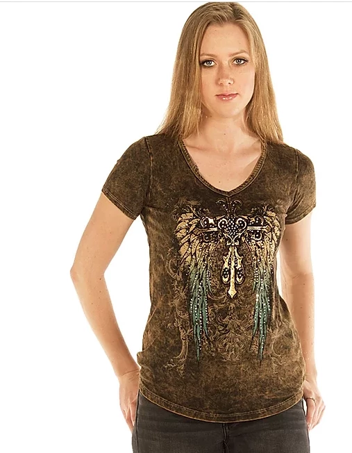 Liberty Wear Collection Tops: Teal Gradient Wings Ladies' 3 Liberty Wear Collection Tops: Teal Gradient Wings Ladies'