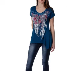 Liberty Wear Collection Tops: Feathers & Conchos Teal