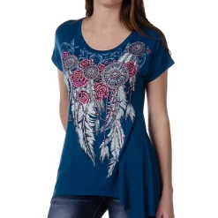 Liberty Wear Collection Tops: Feathers & Conchos Teal