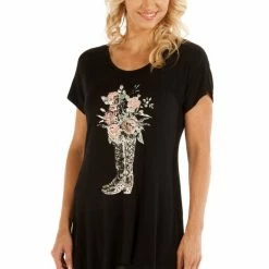 Liberty Wear Collection Tops: Boot Full Of Roses Mini Sharktail Ladies'