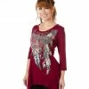 Ladies' Liberty Wear Collection Tops: Feathers & Conchos Burgundy