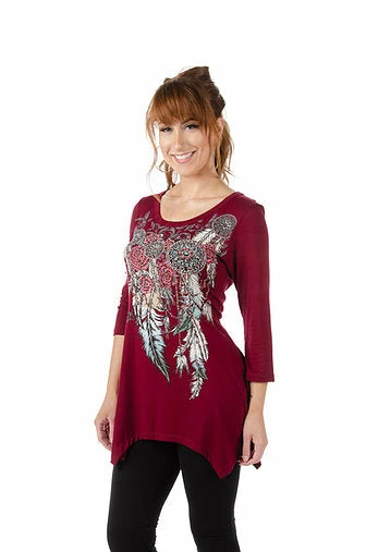 Ladies' Liberty Wear Collection Tops: Feathers & Conchos Burgundy 3 Ladies' Liberty Wear Collection Tops: Feathers & Conchos Burgundy