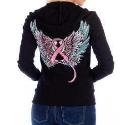 Ladies' Liberty Wear Collection Tops: Zip Up Hoodie Pink Ribbon