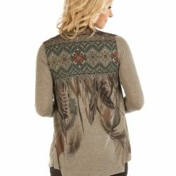 Liberty Wear Collection Cardigan: Waterfall Tribal Feathers Ladies'