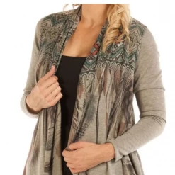 Liberty Wear Collection Cardigan: Waterfall Tribal Feathers Ladies' 6 Liberty Wear Collection Cardigan: Waterfall Tribal Feathers Ladies'