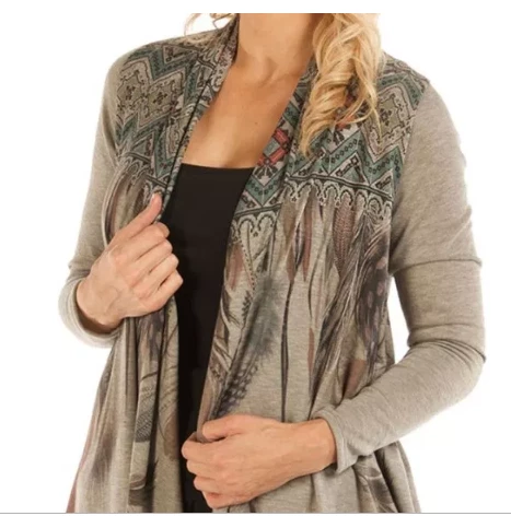 Liberty Wear Collection Cardigan: Waterfall Tribal Feathers Ladies' 4 Liberty Wear Collection Cardigan: Waterfall Tribal Feathers Ladies'