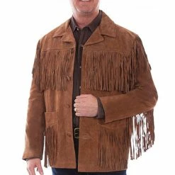 Scully Leather Company Men's Leather Jacket Collection: Scully Western Frontier Fringe Suede, Cinnamon