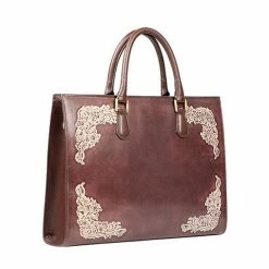 Scully Leather Company Ladies' Western Laptop Briefcase Floral Embossed Stud Design