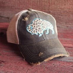 Ladies' Original Cowgirl Clothing Cap: Buffalo With Leopard Spots