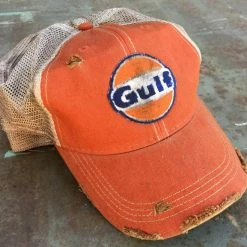 Ladies' M&P Speed Shop Cap: GULF Trucker Orange Distressed