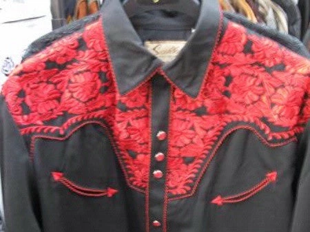 Scully Leather Company Men's Vintage Western Shirt Collection: Scully Gunfighter Black & Crimson 5 Scully Leather Company Men's Vintage Western Shirt Collection: Scully Gunfighter Black & Crimson