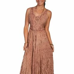 Scully Leather Company Ladies' Women's Honey Creek Collection Dress: Sleeveless Lace-Up, Tier Panels With Scrolling