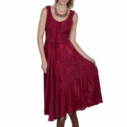 Scully Leather Company Ladies' Women's Honey Creek Collection Dress: Sleeveless Lace-Up, Tier Panels With Scrolling