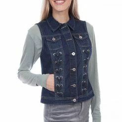 Scully Leather Company Women's Honey Creek Collection Vest: Denim Lace Up Panels