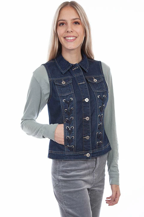 Scully Leather Company Women's Honey Creek Collection Vest: Denim Lace Up Panels 3 Scully Leather Company Women's Honey Creek Collection Vest: Denim Lace Up Panels