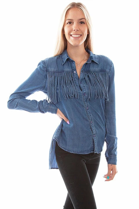 Scully Leather Company Women's Honey Creek Collection Blouse: Denim Western Fringe Ladies' 3 Scully Leather Company Women's Honey Creek Collection Blouse: Denim Western Fringe Ladies'