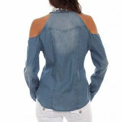 Scully Leather Company Women's Honey Creek Collection Blouse: Open Shoulder Denim Ladies'