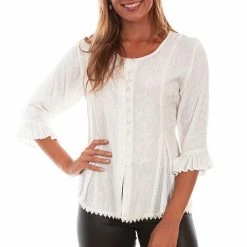 Scully Leather Company Women's Honey Creek Collection Blouse: Embroidered 3/4 Sleeves