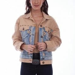 Scully Leather Company Women's Honey Creek Jacket Collection: Color Blocked Denim Tan Ladies'