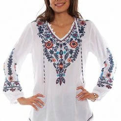 Scully Leather Company Ladies' Women's Honey Creek Collection Blouse: Flirty Embroidered Pullover