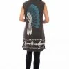 Scully Leather Company Ladies' Women's Honey Creek Collection Vest: Native American Headdress Sweater Charcoal