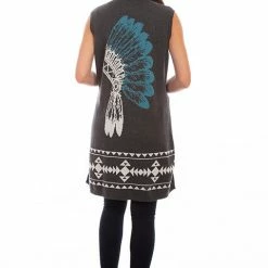 Scully Leather Company Ladies' Women's Honey Creek Collection Vest: Native American Headdress Sweater Charcoal