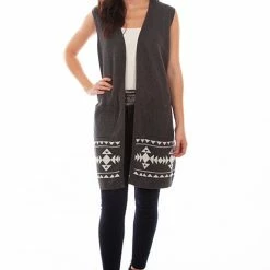 Scully Leather Company Ladies' Women's Honey Creek Collection Vest: Native American Headdress Sweater Charcoal