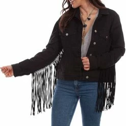 Scully Leather Company Ladies' Women's Honey Creek Jacket Collection: Black Denim Fringe