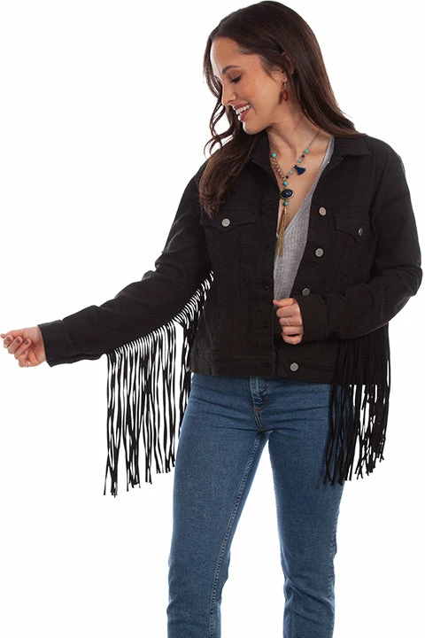 Scully Leather Company Ladies' Women's Honey Creek Jacket Collection: Black Denim Fringe 3 Scully Leather Company Ladies' Women's Honey Creek Jacket Collection: Black Denim Fringe