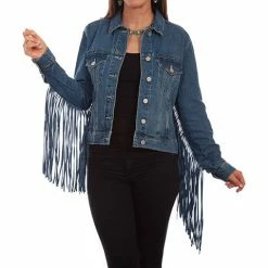 Scully Leather Company Women's Honey Creek Jacket Collection: Denim Fringe Ladies'