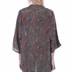 Scully Leather Company Women's Honey Creek Collection Accessory: Boho Feather Print Kimono