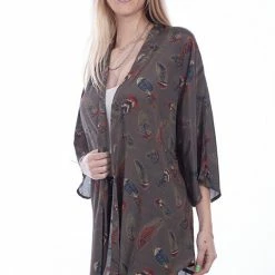 Scully Leather Company Women's Honey Creek Collection Accessory: Boho Feather Print Kimono