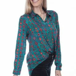 Scully Leather Company Ladies' Women's Honey Creek Collection Blouse: Turquoise Diamonds